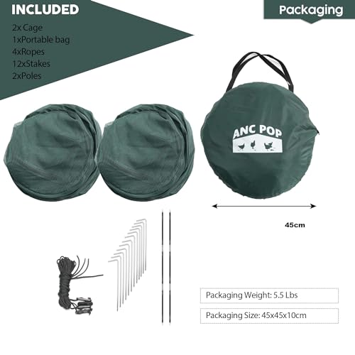 ANC POP 2Pcs Portable Chicken Run, Pop Up Chicken Tent for Small Animals Outdoor Gardening Net with 3 Doors and Handbag, Easy to Install and Storage, Green (80 x 40 x45) - size: 80 x 40 x45"