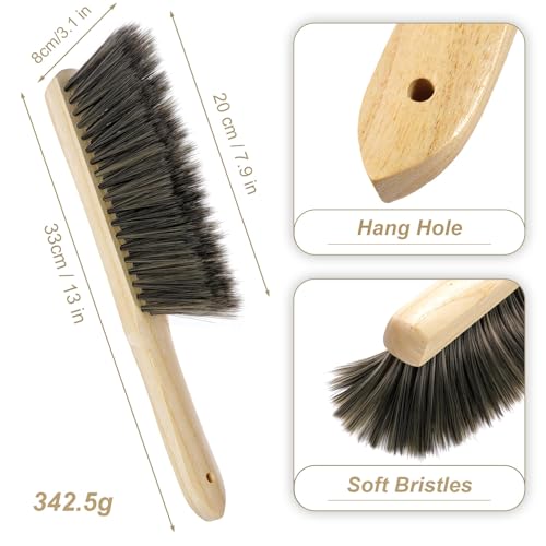 Rbenxia Wooden Handle Bench Brushes Soft Household Dust Cleaning Brushes | Soft Bristles,Fireplace,Sofa,Furniture,Workshop,Woodworking,Horse Hair Brushes,Bed,Cabinet,Car,Clothes,Coat,Counter,Desk - color: Gray+beige