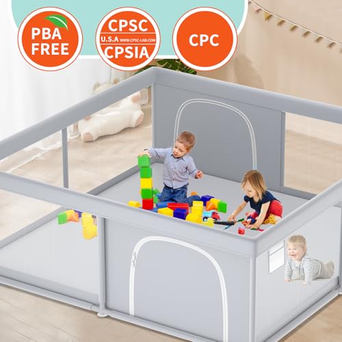 XVISHX Baby Playpen, 79''x79'' Extra Large Playpen for Babies and Toddlers, Baby Fence Play Pen for Indoor & Outdoor, with Soft Breathable Mesh Grey - size: 79 × 79 Inch