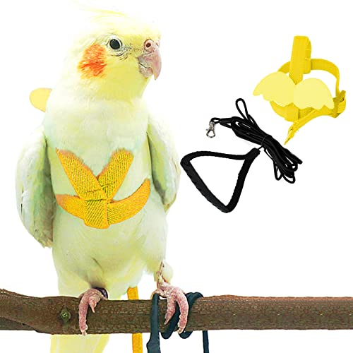 Dnoifne Pet Parrot Bird Harness and Leash, Adjustable Training Design Anti-Bite, Bird Nylon Rope with Cute Wing for Parrots, Suitable for Scarlet, Keck, Mini Macaw and Same Size Birds (Yellow) - color: yellow