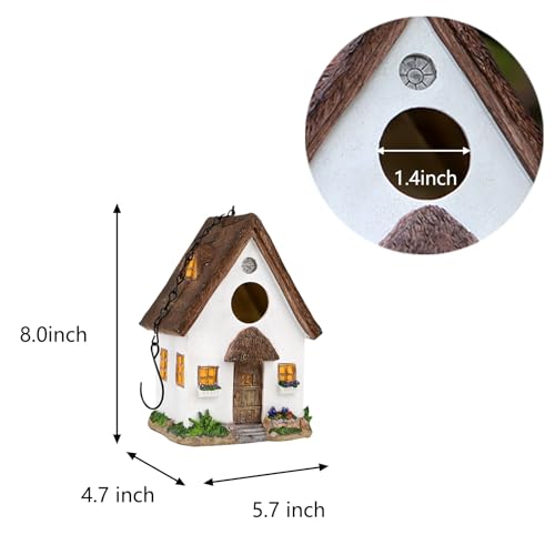 Hanging Bird House for Outside, White Resin Bluebird House with Hanging Chain, Waterproof & Practical Forest Bird Houses, Decorative Stone Hanging Birdhouse for Yard Garden Outdoor Decor - style: White