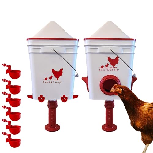 RentACoop Chicken 25lb No-Waste Feeder & 5 Gallon Automatic Waterer Set