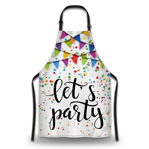 Kitchen Aprons for Men Let’s Party Festive Birthday Home Chef Apron for Women for Cooking Restaurant BBQ Painting Crafting Gardening 27” (W) x 31” (H), Waterproof Apron - color: Let’s Party