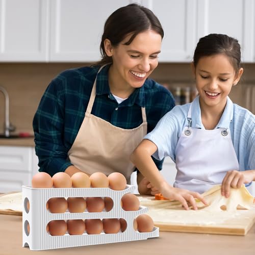 Egg Holder for Fridge, Egg Roller for Eggs 18 Count, 3 Tiers | Auto Rolling Egg Storage Organizer for Refrigerator, Slim Space Saving Container, Dispenser - size: 3 Tiers