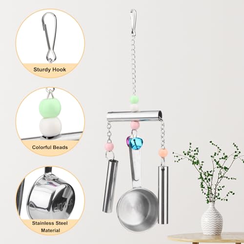 Hypeety Stainless Steel Bird Bell Toys Heavy Duty Hanging Bell Toy for Cage | Rustproof, durable, safe for metal cage, easy-hanging, with 1 spoon, for cockatoos/macaws/african grey/large parrots and bird - color: Bells+Spoon