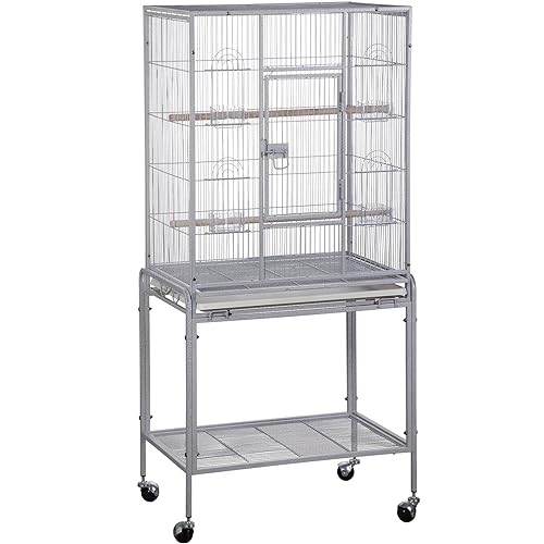 ZENY 53-Inch Bird Cage, Wrought Iron Flight Birdcage, White | with Rolling Stand, Bird Flight Cage for Cockatiels Pet Parrot Parakeet Lovebird Canary Finch - color: White