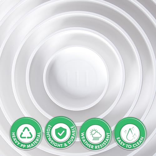 Phoenix Vine 14 Inch Plastic Plant Saucer Water Drip Tray, Heavy Sturdy Round Plant Drainage Tray for Indoors Outdoor, Matte White, 21-TY-14W-1 - size: 14"