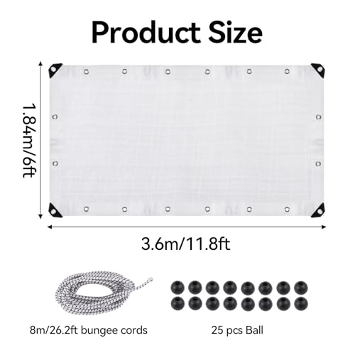 Klmnop Chicken Coop Cover, Waterproof 11.8 x 6 ft Chicken Coop Tarp Cover for Winter with Ball Bungees Cords for Large Coops, Walk-in Chickens Run Pen, Chicken Run(White)
