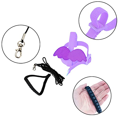 Dnoifne Pet Parrot Bird Harness and Leash, Adjustable Training Design Anti-Bite, Bird Nylon Rope with Cute Wing for Parrots, Suitable for Scarlet, Keck, Mini Macaw and Same Size Birds (Light Purple) - color: light purple