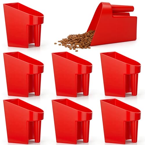 FillTouch 8 Pcs Feed Scoop 2 Qt Plastic Enclosed Heavy Duty Stackable Feed Scoop for Bird Horse Chicken Livestock Animal Ranchers Homesteaders Farmers(Red) - color: Red