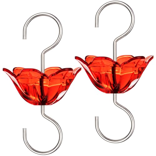 Ant Moat for Hummingbird Feeder, Hanging Ant Guard for Outdoors, Red | 5oz Ant Guard, Large Capacity, Flower Shape, Attractive Garden Decor, 2 Pack, Birthday Gifts for Women Men Mom Dad