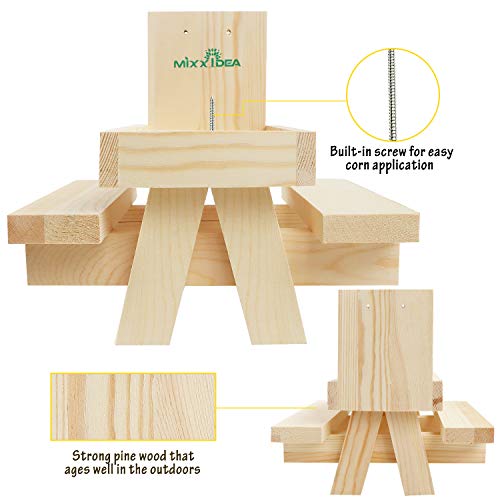 Squirrel Feeder Table with Umbrella, Wooden Squirrel Picnic Table Feeder, Sturdy Squirrels Feeder Corn Cob Holder, with Solid Structure and 2 x Thick Benches(1pk) - color: 1-Red