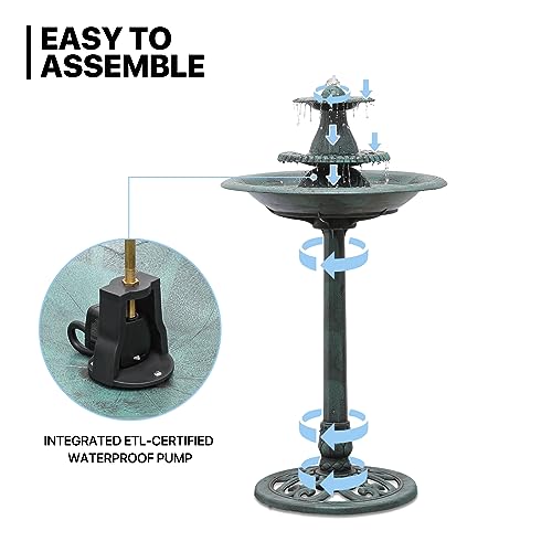 37" Outdoor Pedestal Water Fountain and Birdbath, Green | all Outside 3-Tiered Pedestal Antique Water Fountain and Birdbath for Garden Patio Deck Porch Backyard, 5L Capacity - color: Green