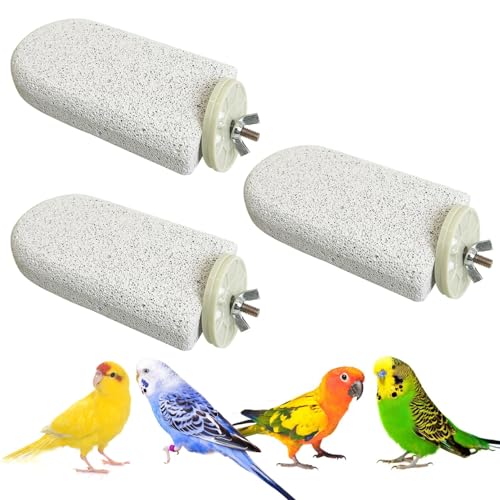 PINVNBY 3 PCS Large Bird Cage Perch Natural Parrot Beak Grinding Stone Calcium Parakeet Chew Toy Bird Stand Platform for Cockatiel Conure Lovebird Finch - color: Grey, size: L, 3 pcs