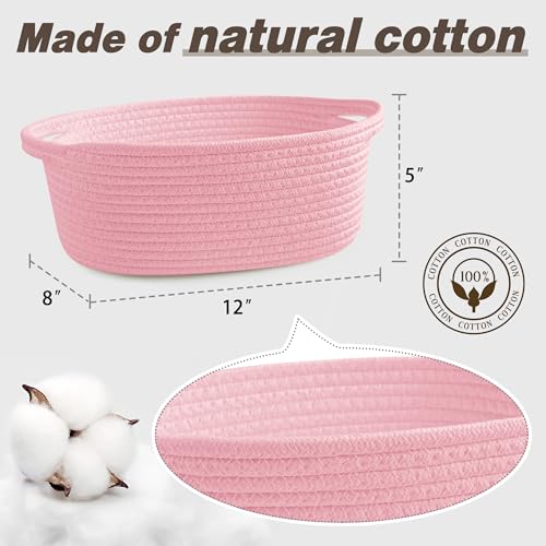 Pro Goleem Small Woven Basket with Gift Bags and Ribbons Durable Baskets for Gifts Empty Small Rope Basket for Storage 12"X 8" X 5" Baby Toy Basket with Handles, Pink - color: pink