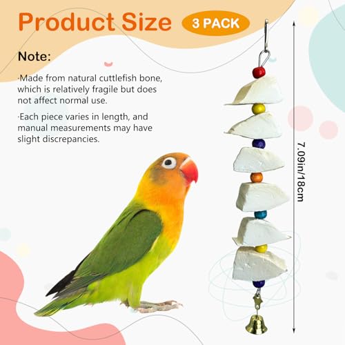 3 Pack Bird Chewing Toy Cuttlebone Parrot Toy with Bell Hanging Bird Beak Grinding Stone Parakeet Cage Accessories for Small & Medium Budgies Lovebirds Cockatiels (Block, 6 Per Skewer) - size: 6 Blocky