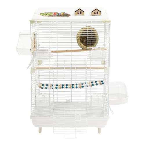 Small Bird Cage with Stand, 18.5 Inch, White Birdcage, 30.3"H, Iron,Plastic | Birdcage for small birds like parakeets. Features a spacious double-tier design and a removable tray for easy cleaning.