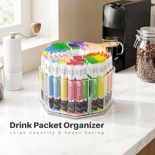 Divided Drink Packet Organizer, Octagonal 5 Compartment Clear Lazy Susan | Lazy Susan Turntable, Rotating Storage Organizer for Powdered Drink Mix, Water Flavor Packets, Coffee, Tea, Spices - size: 1 Pack - 5 Section