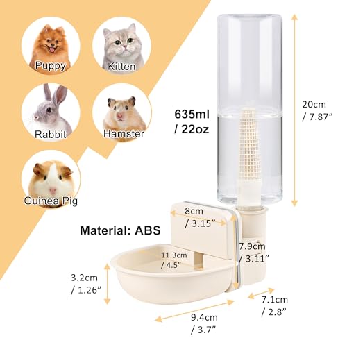 Hanging Automatic Food & Water Dispenser, Gravity Pet Feeder Set, Cage Cat & Bunny Guinea Pig Ferret Dispenser (Small Bowl Size) - size: Small Bowl Size