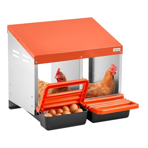 VEVOR Chicken Nesting Boxes, 2 Compartments, Easy Egg Collection, Wall Mount, Easy to Assemble, Galvanized Steel and High-Strength Plastic, Roll Away Nesting Boxes for Chickens Laying Eggs, Orange - size: 21.1"L x 20.7"W x 18.7"H