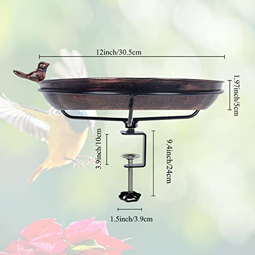 DREAMSOUL Deck Mounted Bird Bath with Adjustable Sturdy Metal Clamp, Bowl Bird Baths for Outdoors Garden Balcony Patio Deck Railing Decoration, Lightweight & Detachable - color: Copper