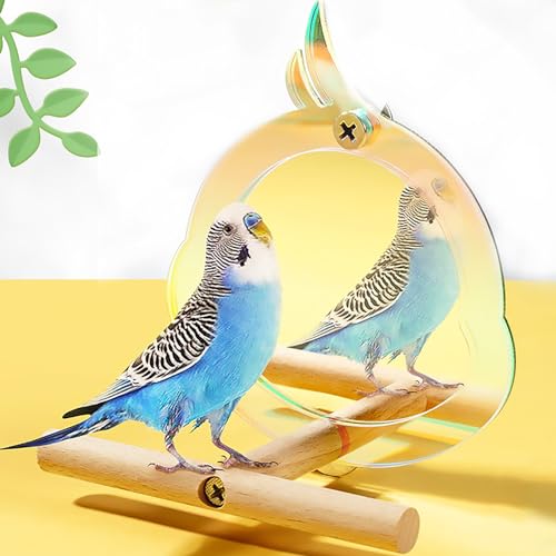 Bird Mirror with Perch Stand Interactive Toys Cages Accessories for Pet Parrot Parakeets Budgies Cockatiels Conures Lovebird Finch Canaries and Other Small Birds