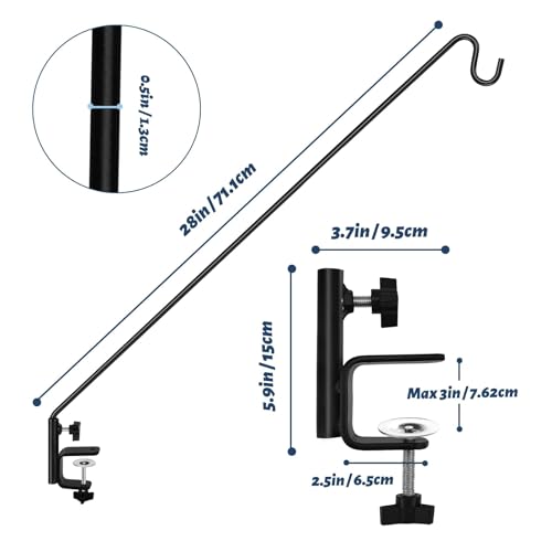 ERYTLLY 2 Packs 3 Inch Clamp 28" Long Deck Hook Wall Pole Wall ounted Deck Hook Extensible and Adjustable Wal!Bracket for Hanging Bird Feeder,Plants,Wind Chimes - size: Deck Hook - 28 Inch - 2 Packs