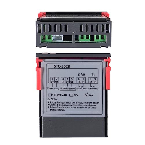 STC-3028 24V Temperature & Humidity Controller with Integrated Sensor, Dual Digital Display Thermometer Hygrometer, Incubator Controller - size: 24V