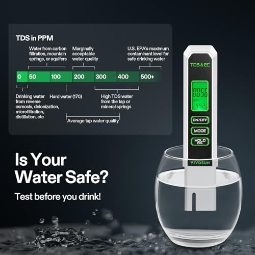 VIVOSUN Digital pH Meter TDS EC Meter for Water 0.01 Accuracy Hydroponics | ±0.01 pH Accuracy, ATC, Auto Calibration, LCD Display, Hold Function, for Hydroponics Aquarium Pool Drinking, UL Certified - color: Black+White