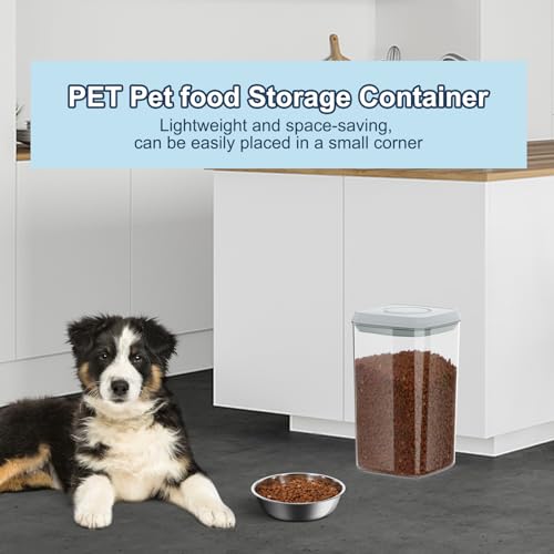 LEAWALK 4.2Qt Airtight Dog Cat Food Storage Container and Dog Treat Containers BPA-Free, PET Clear Stackable Pet Storage Bin, 1 Cup Scoop, 1 Sponge cleaning brush, Pop Top, With handle -1Pack - color: Grey（4.2Qt-1Pack)