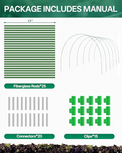 25 PCS Rust-Free Garden Hoops for Raised Beds With Garden Netting Clips | PVC-Coated Greenhouse Hoops, Garden Tunnel Hoops Kit, Plant Support for Row Cover, Netting, Shade Netting, Frost Protection - size: 25PCS