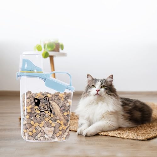 Airtight Dog & Cat Food Container - Measuring Cup/Pour Spout - Portable, Transparent - Blue - color: BLUE CAT