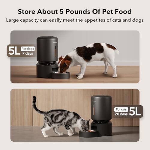 PETLIBRO Automatic Cat Feeder, 5G WiFi Automatic Dog Food Dispenser with Freshness Preservation, 5L Timed Pet Feeder with Low Food Sensor, Up to 10 Meals Per Day, Granary Black - color: Black, size: 5L-with WiFi