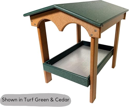 DutchCrafters Recycled Plastic Poly Large Covered Ground Fly Through Raised Platform Bird Feeder with Mesh Seed Tray - USA Amish Made (Turf Green & Cedar) - color: Turf Green & Cedar
