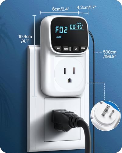 Digital Temperature Controller Outlet, 15A/1800W Heavy Duty Thermostat Plug, VA LCD Display, Heating/Cooling Control, -40°F~210°F, 4 Timer Modes, for Greenhouse Incubator Homebrew W02TC06 - color: White-16.4ft
