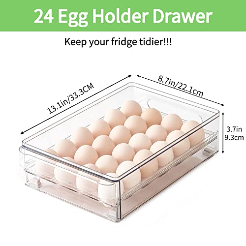 24 Capacity Egg Holder for Refrigerator Organizer Bins, BPA Free Egg Storage Container with Non-Slip Pads, Space-Saving Egg Tray for Fridge Drawer - color: 1 Pack-Clear