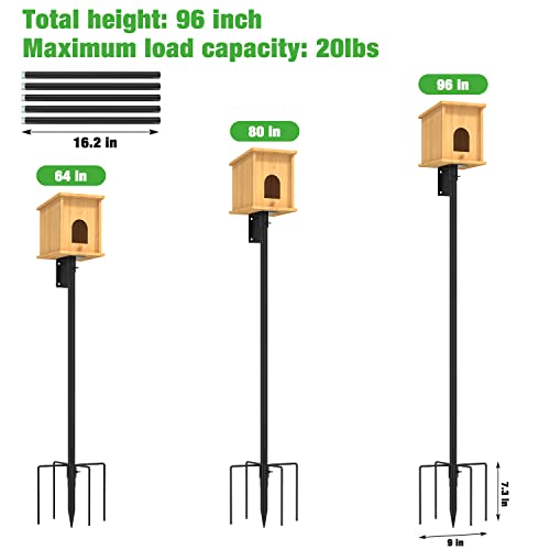 ERYTLLY Bird House Pole Mount Kit 96 Inch - Adjustable Hummingbird Bird Feeder Post Support Rod Universal Stand Set with 5 Prongs for Outdoor, Yard, Garden Decor, Black - size: 96 in with Mount Kit