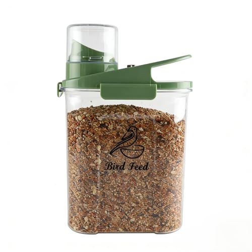 Bird Seed Storage Container,Pet Food Storage Containers with Handle and Measuring Cup/Lid,Airtight Bird Food Storage Container for Wild Bird Feeders Dispenser Hermetically Or Outdoor Feeding