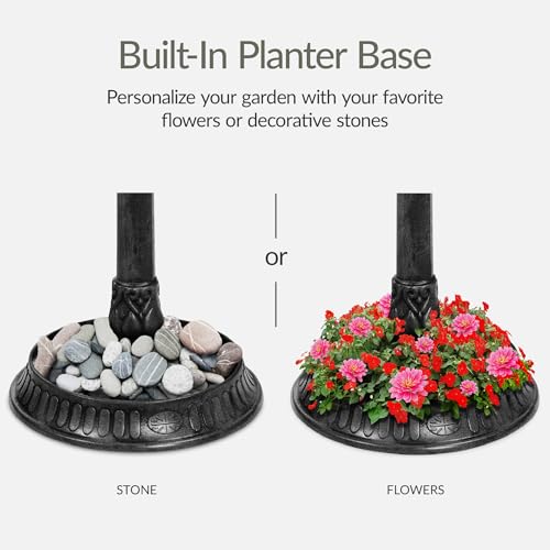 Best Choice Products Solar Outdoor Bird Bath Vintage Resin Pedestal Fountain Decoration for Yard, Garden w/Planter Base, Feeder, Decorative Bird Cage, Fillable Stand - Black - color: Black