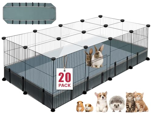 VISCOO 20 Panels Small Animal Playpen, 48" x 24" x 16" Rabbit Cage with Waterproof - color: Black, style: 20 Panels - 48"L x 24"W x 16"H