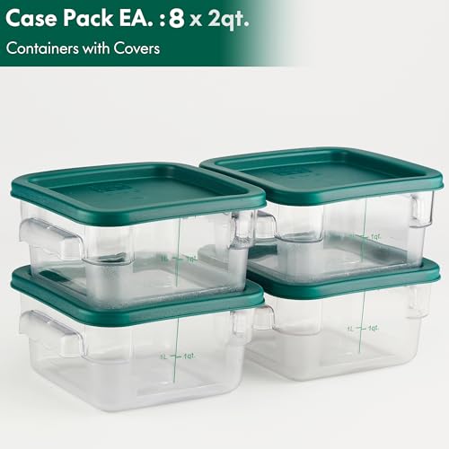 8-Pack 2 Qt NSF Clear Polycarbonate Food Storage Containers with Green Lids - Square, Commercial-Grade, Freezer & Dishwasher Safe, Stackable - color: 2.0 Qt 8-Pack(Green Lids)