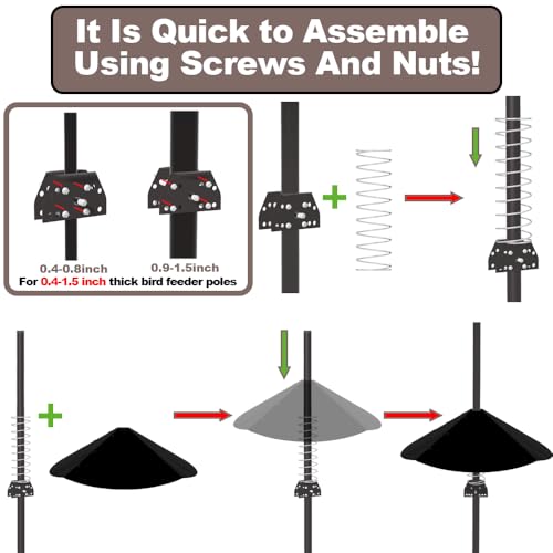 20”Metal Squirrel Baffle for Bird Feeder Pole,Squirrel Guards with Stainless Steel Spring for Better Defense, Suitable for 0.4" to 1.55" Pole Or Shepherd Hooks. Matte Black
