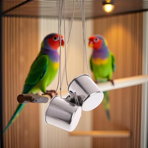 Silver Parrot Feeding Cups Hanging Pet Animal Stainless Steel cage Bowls Bowls for Cage Parakeet Bird Cage Accessories Suitable Small and Medium Bird Pet Supplies