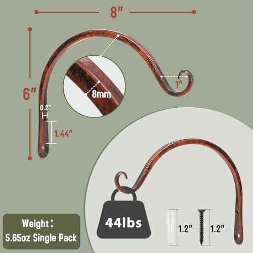 2 Pack 8 Inch Hanging Plant Bracket Wall Hooks Decorative Plant Hangers for Outdoor Hanging Bird Feeders, Wind Chimes, Plant Baskets, Antique Bronze - color: Antique Bronze, size: 8 Inch