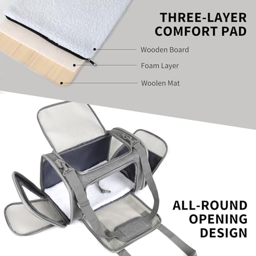 Cat Carrier, Soft-Sided Airline Approved Pet Carrier Case with 4 Ventilated Windows for Cats and Dogs Under 10-25Lbs (17.0 L x 11.0 W x 11.0 H Inch, Grey) - color: grey, size: 17.0"L x 11.0"W x 11.0"H