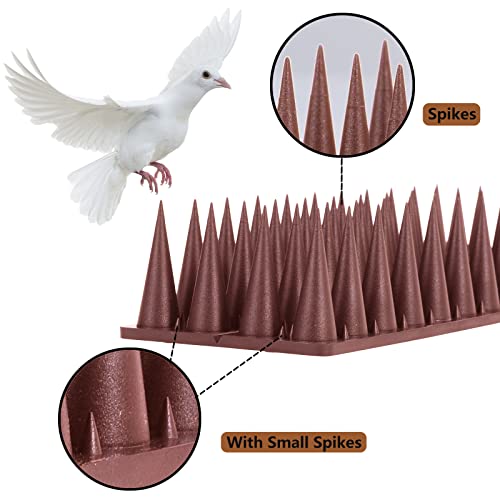 Bird Spikes, 8.4 Feet Bird Guard Spikes for Squirrel Cat Raccoon and Other Small Animals, Pigeon Spikes for Outdoor Fences and Roofs, Durable Plastic Bird Barrier Strips(9 Pack) - color: Brown, size: 9 pack