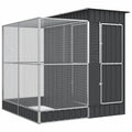 Galvanised Steel Bird Cage with Extension 82.3x79.9x85.0 in | Outdoor Aviary, Lockable Door, Steel Mesh Grid, for Parrots Rabbits Ducks Chickens - size: 82.3" x 79.9" x 85"