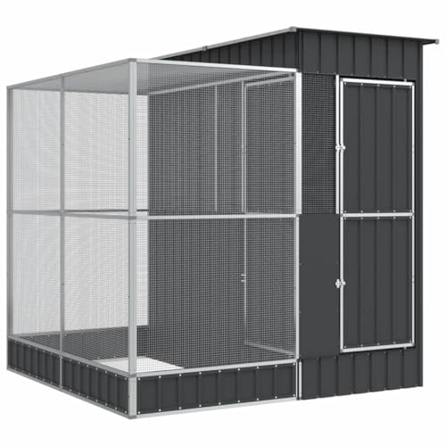 Galvanised Steel Bird Cage with Extension 82.3x79.9x85.0 in | Outdoor Aviary, Lockable Door, Steel Mesh Grid, for Parrots Rabbits Ducks Chickens - size: 82.3" x 79.9" x 85"