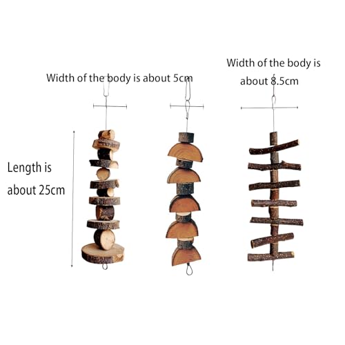 3pcs Small Animal Chews Toy Natural Apple Wood Block Cage Hanging Molars Treats Snack for Hamsters Rabbits Bunny Bird Parrots Chinchilla Guinea Pig Gerbils Squirrels