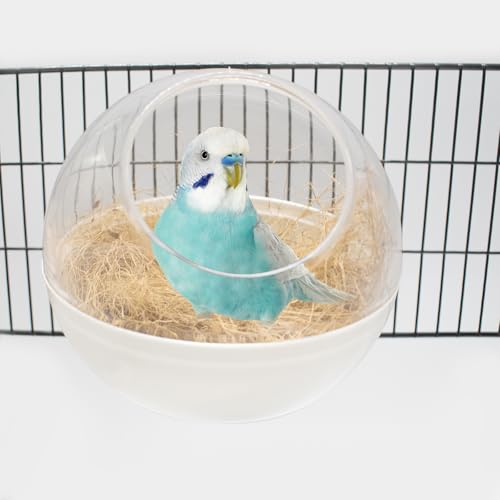 Bird Nest for Cage Bite-Resistant, Removable Clear Observation Hanging House with Coconut Fiber, Bird Cage Hammock, Breeding Hatching Nest for Lovebirds, Canaries, Budgie
